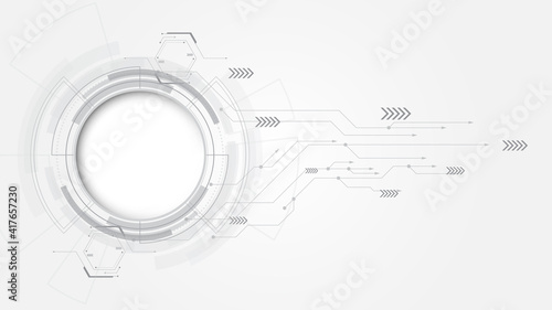  Grey white Abstract technology background with various technology elements Hi-tech communication concept innovation background Circle empty space for your text