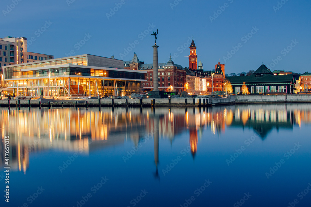 Night view from town hall of Helsingborg, Sweden