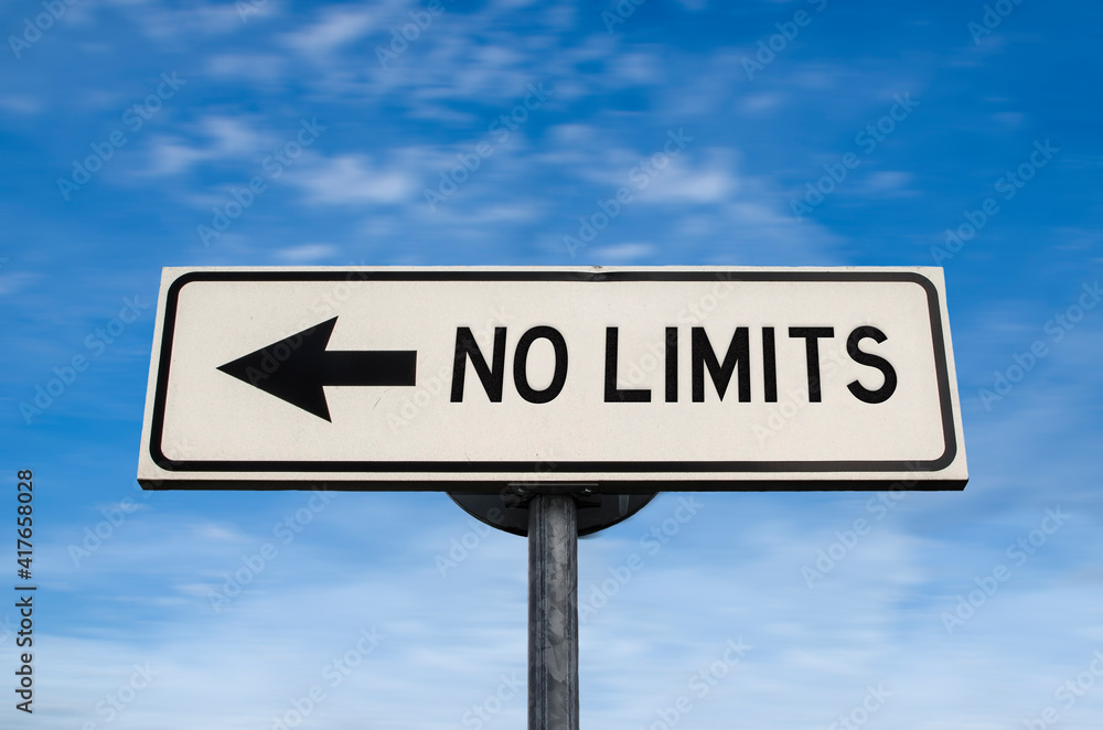 No limits road sign, arrow on blue sky background. One way blank road sign with copy space. Arrow on a pole pointing in one direction. No limits road sign, arrow on blue sky background. One way blank road sign with copy space. Arrow on a pole pointing in one direction.
