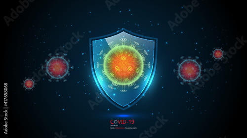 Protect shield with virus cell on background,vector illustration.