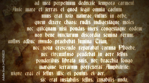 Fotografia A script text over a grunge background (latin phrases from Ovid's Metamorphoses, obviously public domain)
