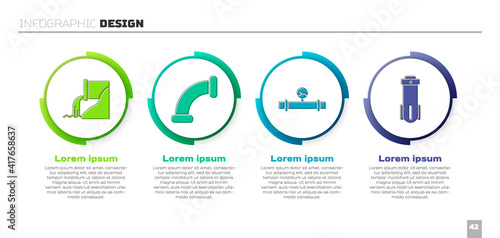 Set Wastewater, Industry metallic pipe, Industry pipe and manometer and Water filter. Business infographic template. Vector.