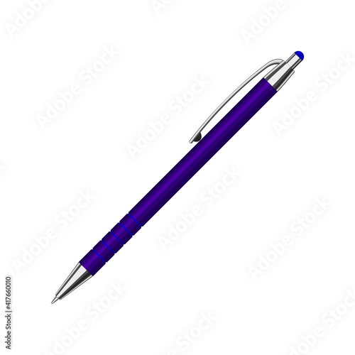 Automatic spring ballpoint pen in purple case. Vector illustration