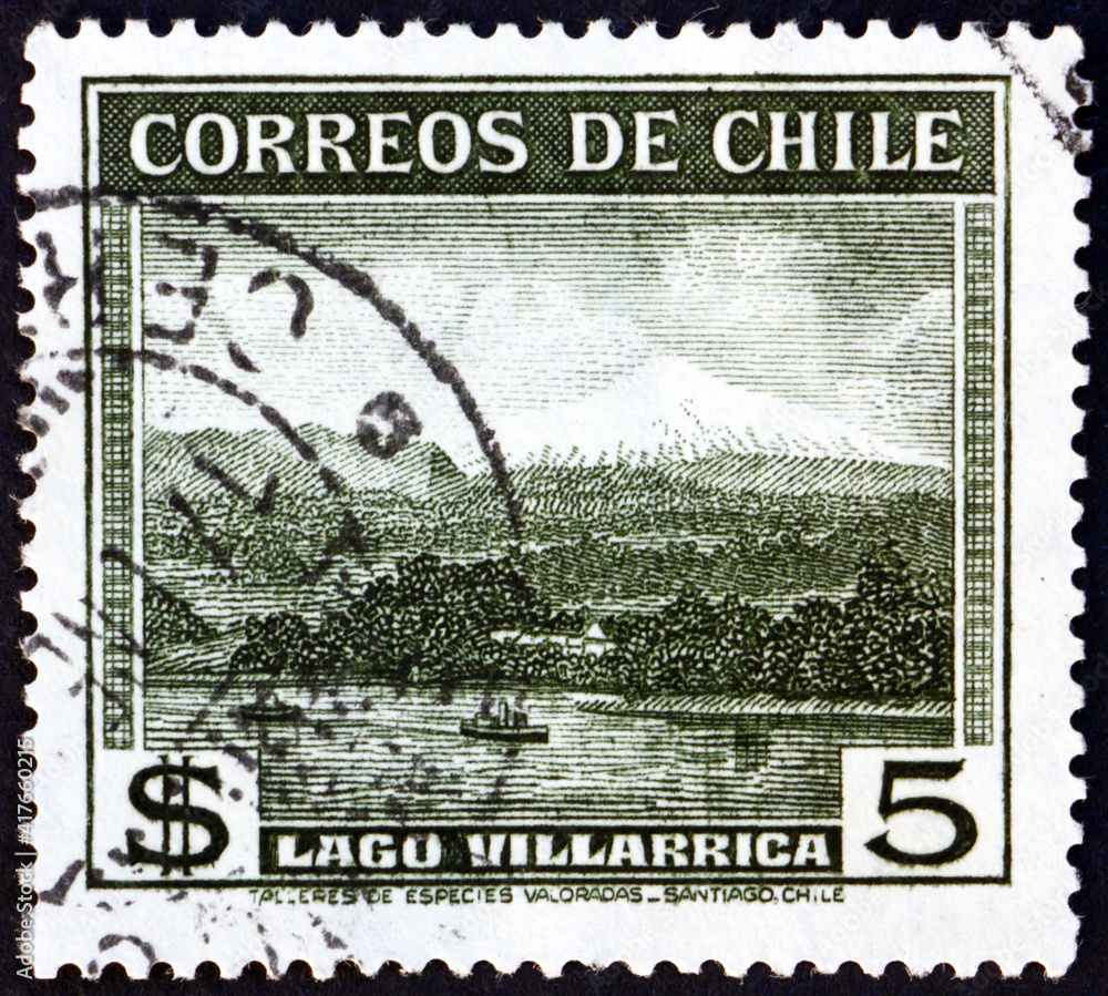 Obraz premium Postage stamp Chile 1938 Lake Villarrica, Chile