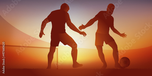 Action de jeu lors d’un match de football avec un attaquant qui dribble un défenseur aller marquer un but et ouvrir le score d’un match de championnat.