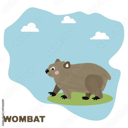 Australian  wombat clipart. Vector image to be used as a poster or print for textile  education materials for school and kindergarten