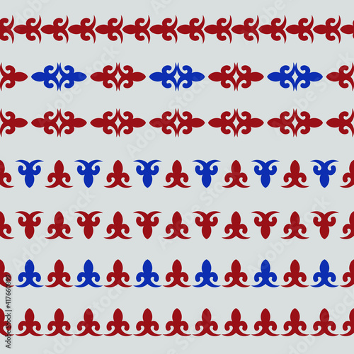 Set of 7 seamless border in ethnic style. Workpiece for your design. Ornamental elements and motifs. Decor for textile and print design. Vector.	