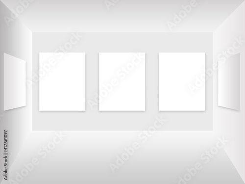 white and grey 3d Illustration blank room background for multi photo presentation