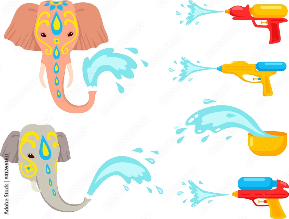 Set of icons for Water Splash Songkran Festival, Thai New Year's day Set of icons for Water Splash Songkran Festival, Thai New Year's day