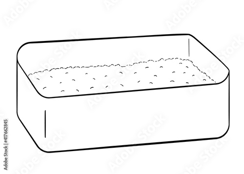 Cat litter box, clean. Isolated doodle drawing, one object on a white.