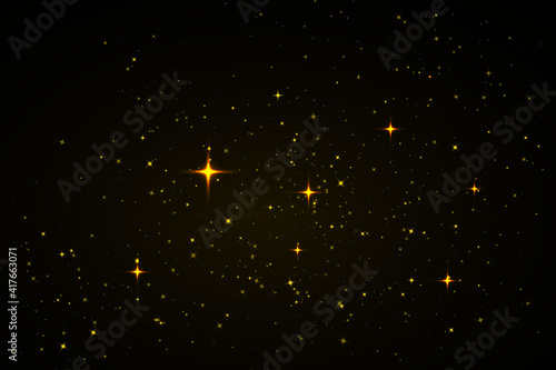 Dust golden. Gold sparks and golden stars shine with special light. Vector sparkles on a transparent background. Christmas abstract pattern. Sparkling magical dust particles.