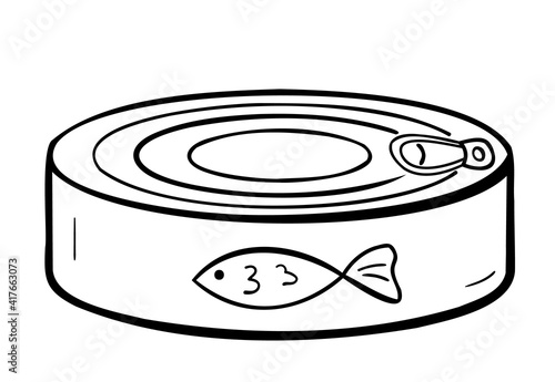 Canned fish, or animal feed. Isolated doodle drawing, one object on a white.