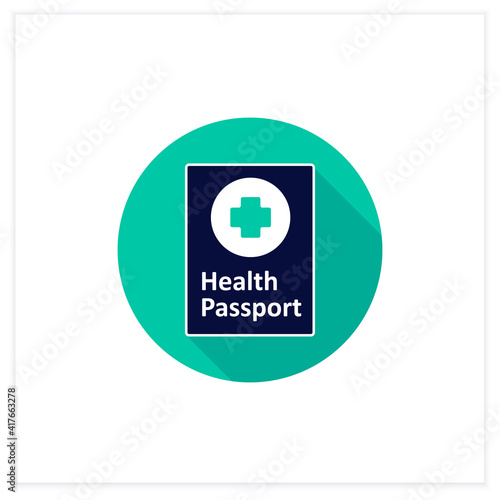 Health passport flat icon. Personal medical document. Vaccination passport. Covid19 concept. Vector illustration