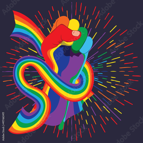 Rainbow clenched fist with ribbon design
