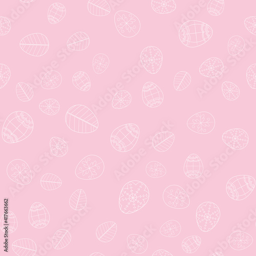 Happy Easter pattern. Easter pastel pink background. Easter eggs whith traditional ornaments. Printable for scrapbooking, paper, greeting cards, paper.