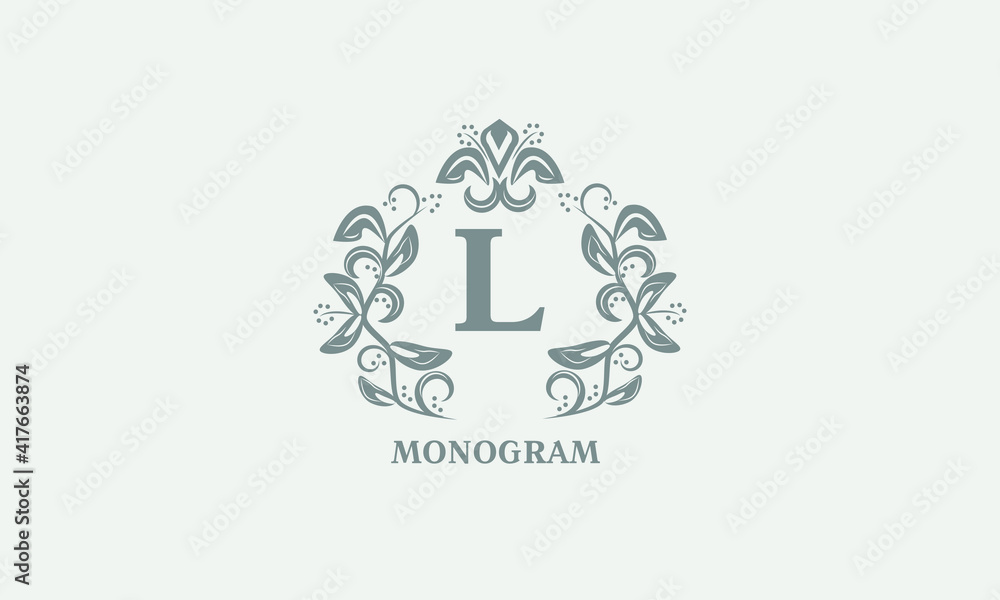 Decorative vector monogram with the initial letter L. Exquisite logo for cafe, bar, restaurant, invitation. Business style or company brand. Decorative vector monogram with the initial letter L. Exquisite logo for cafe, bar, restaurant, invitation. Business style or company brand.