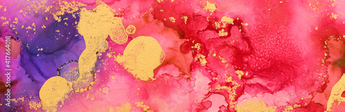 Fototapeta Naklejka Na Ścianę i Meble -  art photography of abstract fluid art painting with alcohol ink, pink, red, purple and gold colors