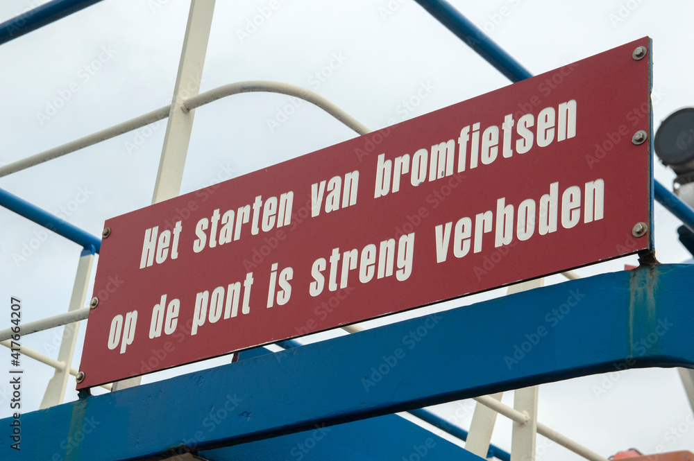 Warning Sign At The Ferry At The Hempont At Amsterdam The Netherlands 27-6-2020
