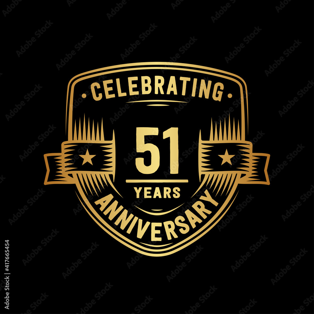 51 years anniversary celebration shield design template. Vector and illustration