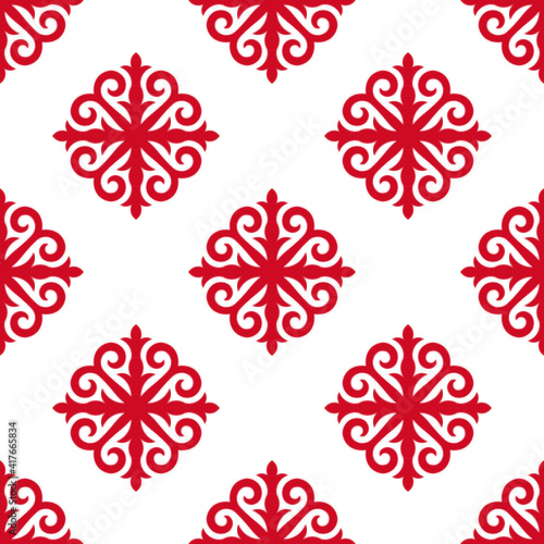 Seamless Asian pattern of the nomads of Central Asia and Kazakhstan, Kyrgyzstan. Nomadic ethnic stamp style. Asian ornaments.