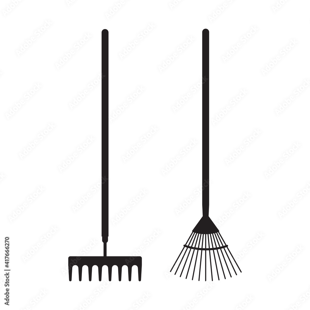 Rake icon. Garden tools silhouette. Vector illustration. Rake icon. Garden tools silhouette. Vector illustration.