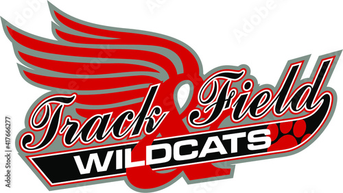 wildcats track & field team design in script with tail for school, college or league