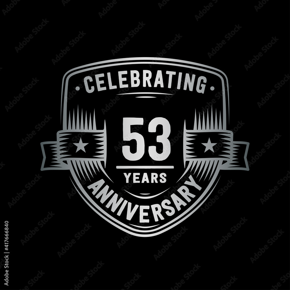 Obraz premium 53 years anniversary celebration shield design template. Vector and illustration