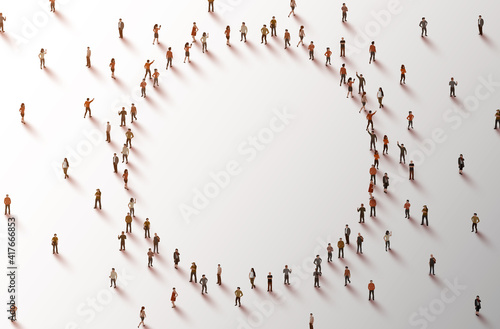 Large group of people in the shape of a circle on white background. People crowd concept.
