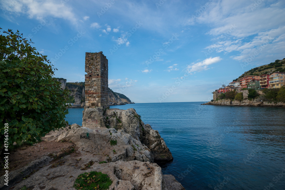 Historical stone buildings located in amasra town of Bartın province on the western black sea coast. genoa crests