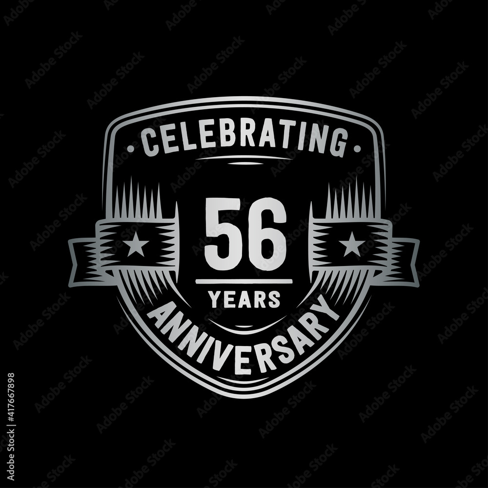 56 years anniversary celebration shield design template. Vector and illustration