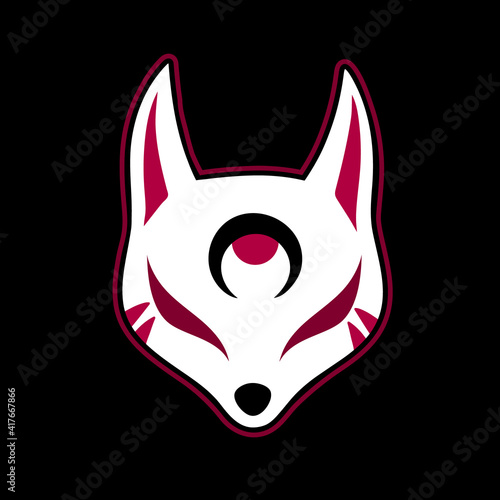 white with red patterns japanese fox mask