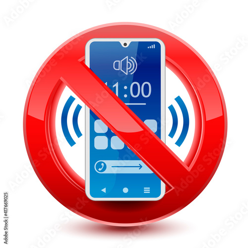 Forbidden no sound phone red sign, isolated on white background. Vector Illustration