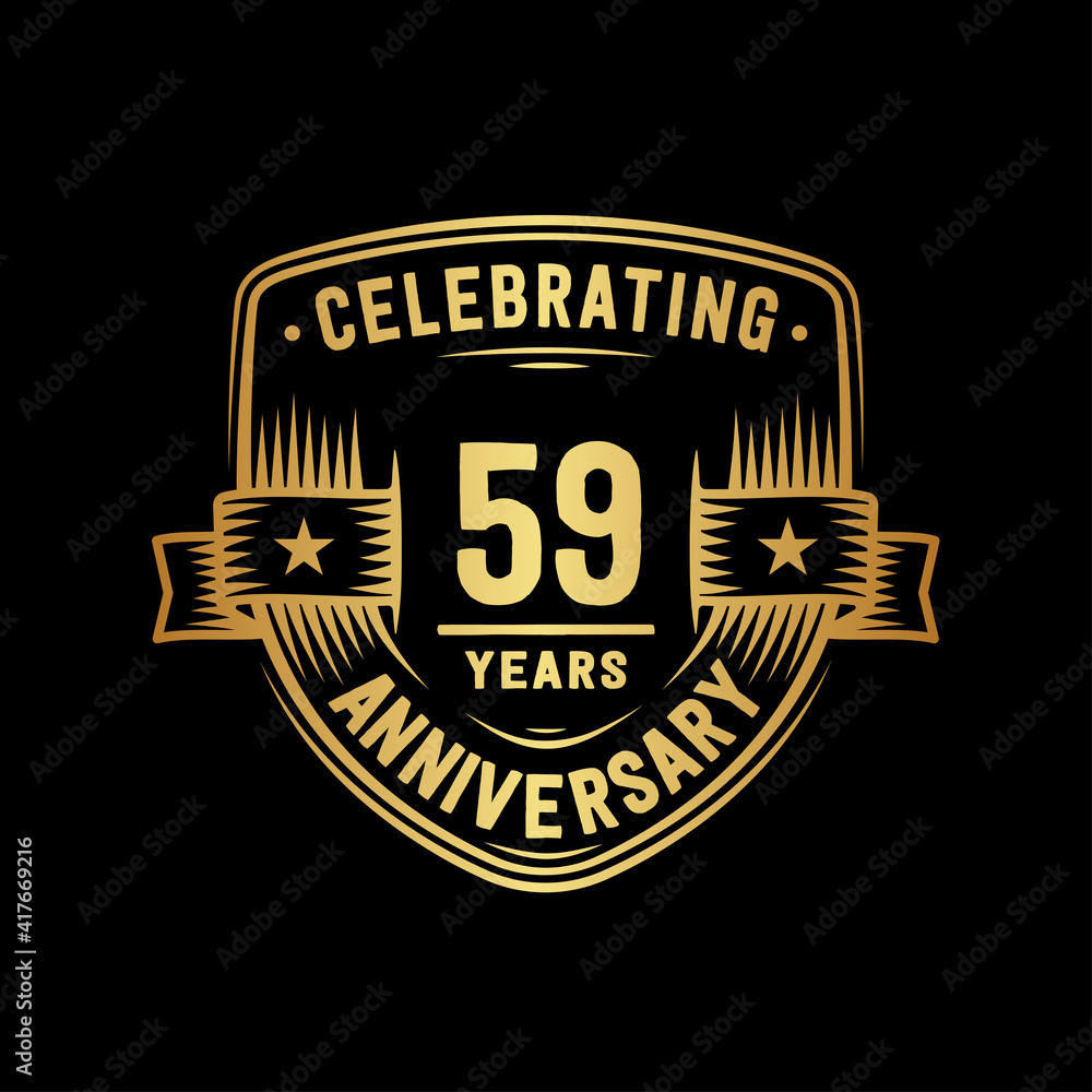 59 years anniversary celebration shield design template. Vector and illustration