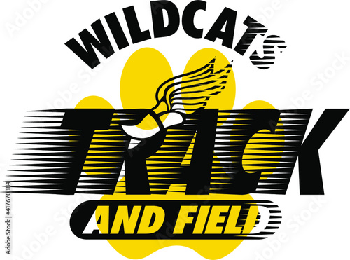 wildcats track and field team design with paw print for school, college or league