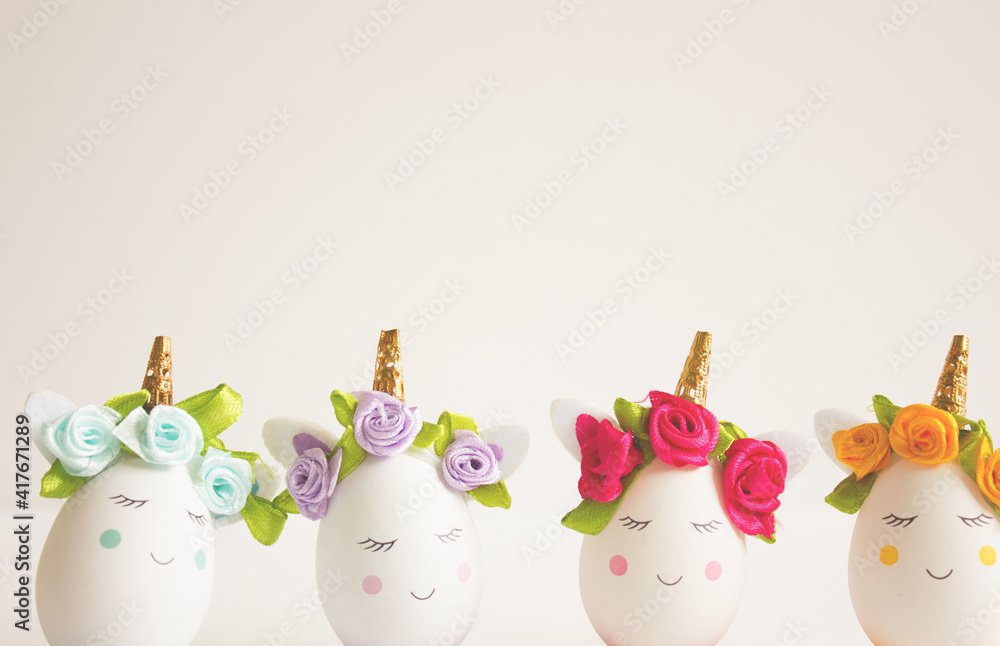 Unicorn easter eggs on a white background. Copy space. Unicorn easter eggs on a white background. Copy space.