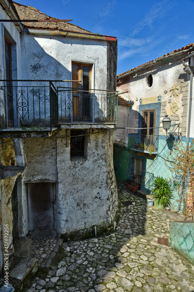 A narrow street in the medieval town of Pietramelara, in the province of Caserta, Italy.