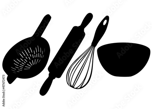 Kitchen utensils for making dough in a set.