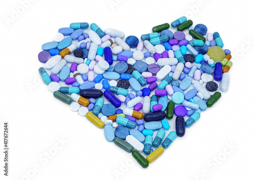 group of drugs or medicines arrange in heart shape