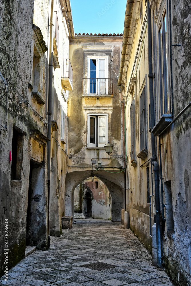 A narrow street in the medieval town of Pietramelara, in the province of Caserta, Italy.