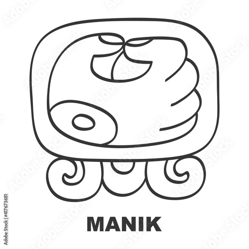 Vector icon with Glyph from Maya calendar Tzolkin. Calendar day symbol Manik photo