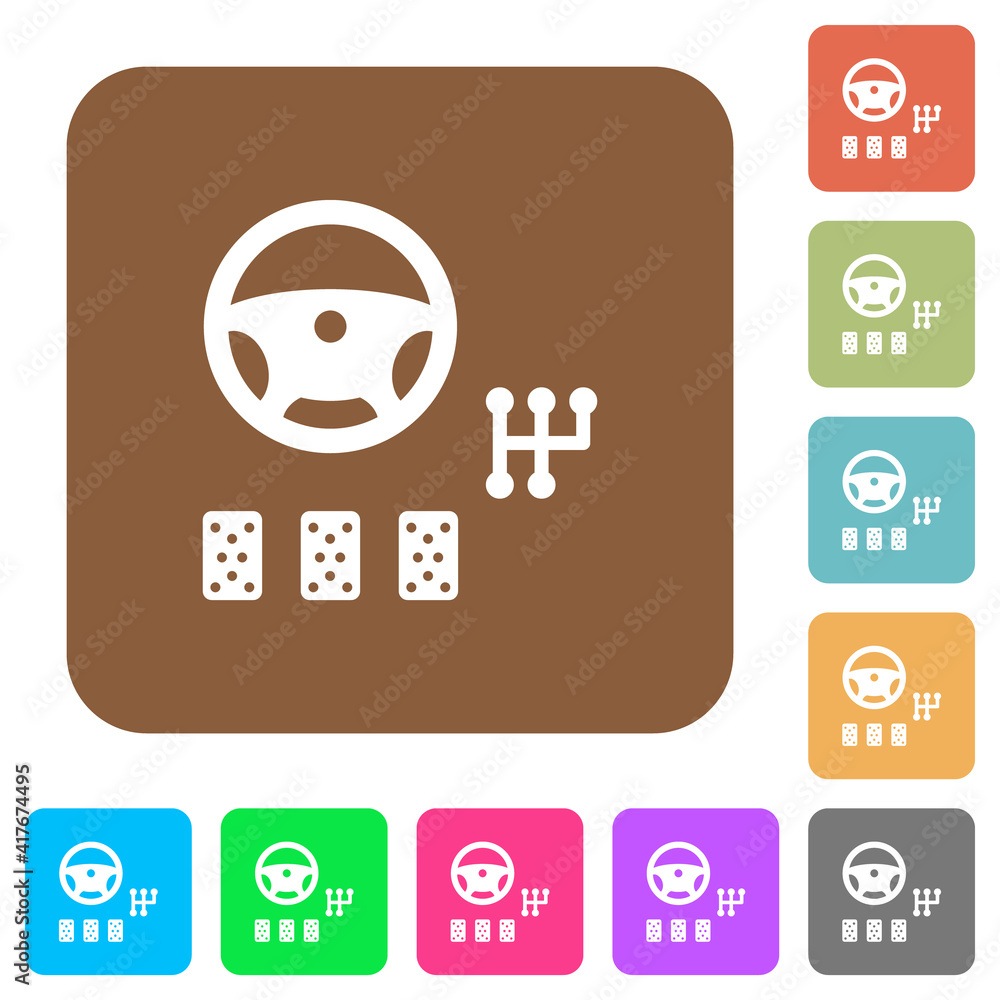 Fototapeta premium Car controls rounded square flat icons