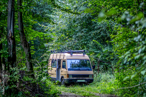 camper van in the forest