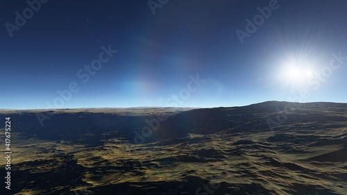 science fiction wallpaper, cosmic landscape, realistic exoplanet, abstract cosmic texture, beautiful alien planet in far space, detailed planet surface, 3d render