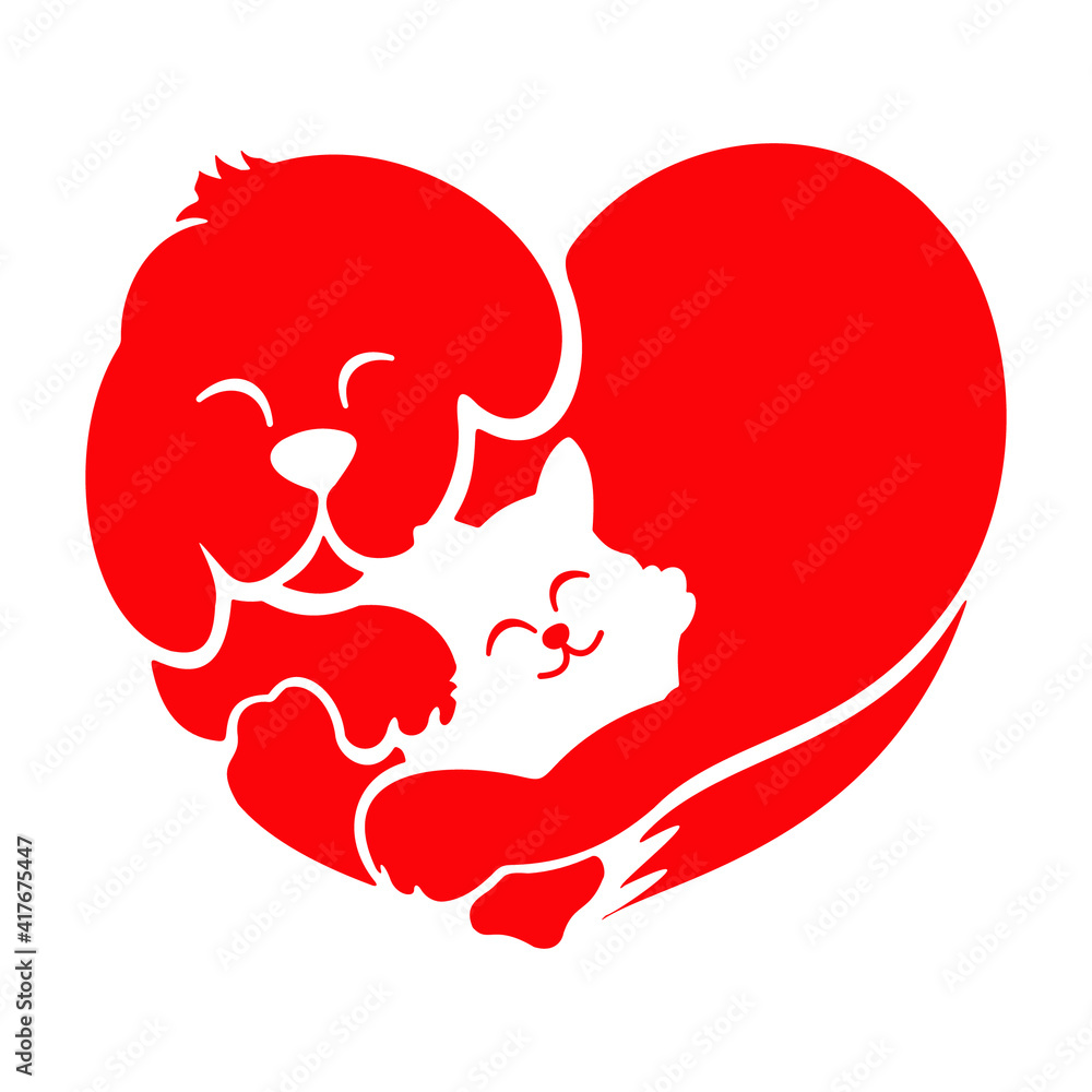 Cat and dog forming a heart vector illustration