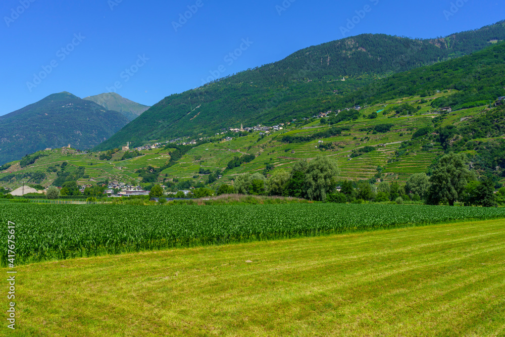 Landscape along the Sentiero della Valtellina, Italy, from the cycleway