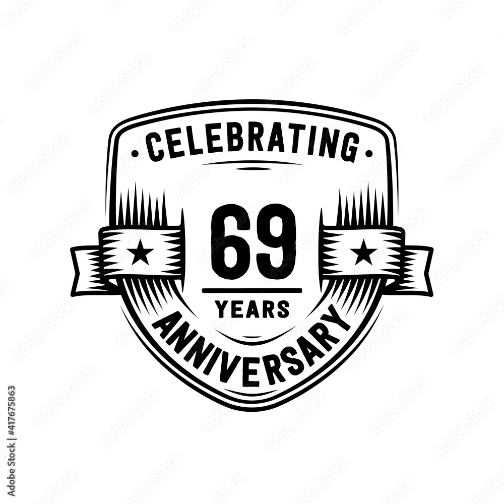 69 years anniversary celebration shield design template. Vector and illustration 69 years anniversary celebration shield design template. Vector and illustration