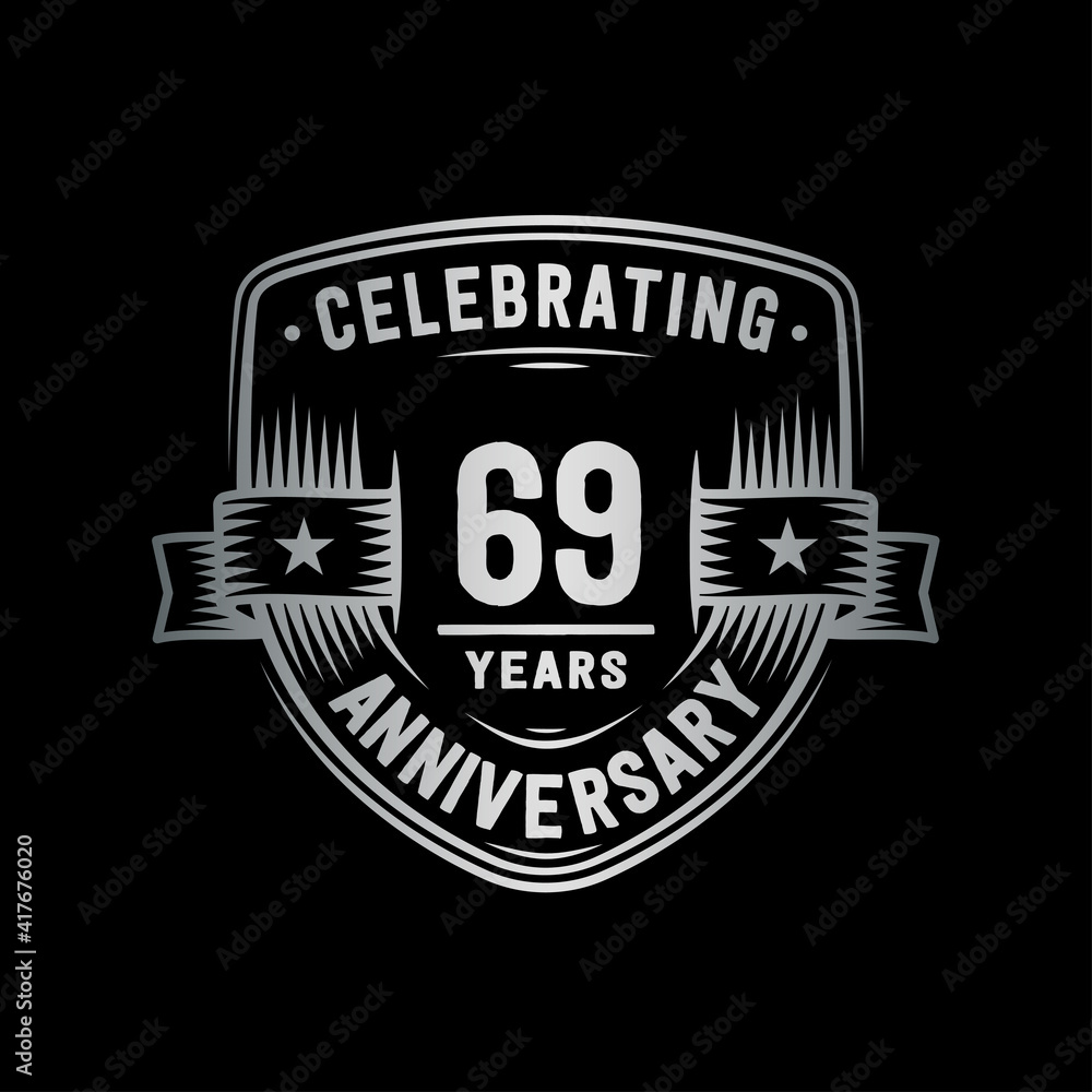 Fototapeta premium 69 years anniversary celebration shield design template. Vector and illustration