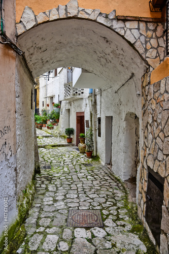 A narrow street in the medieval town of Pietramelara, in the province of Caserta, Italy.