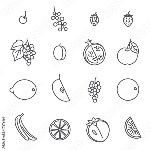 Fruits. Set of Outline Icons.
