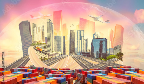 Photography Industrial container cargo freight ship for import or export in port